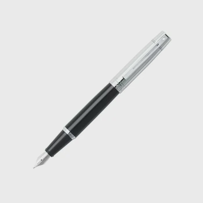 FP SHEAFFER 300 E9314 GLOSSY BLACK BARREL CHROME CAP WITH CHROME PLATED TRIM MEDIUM