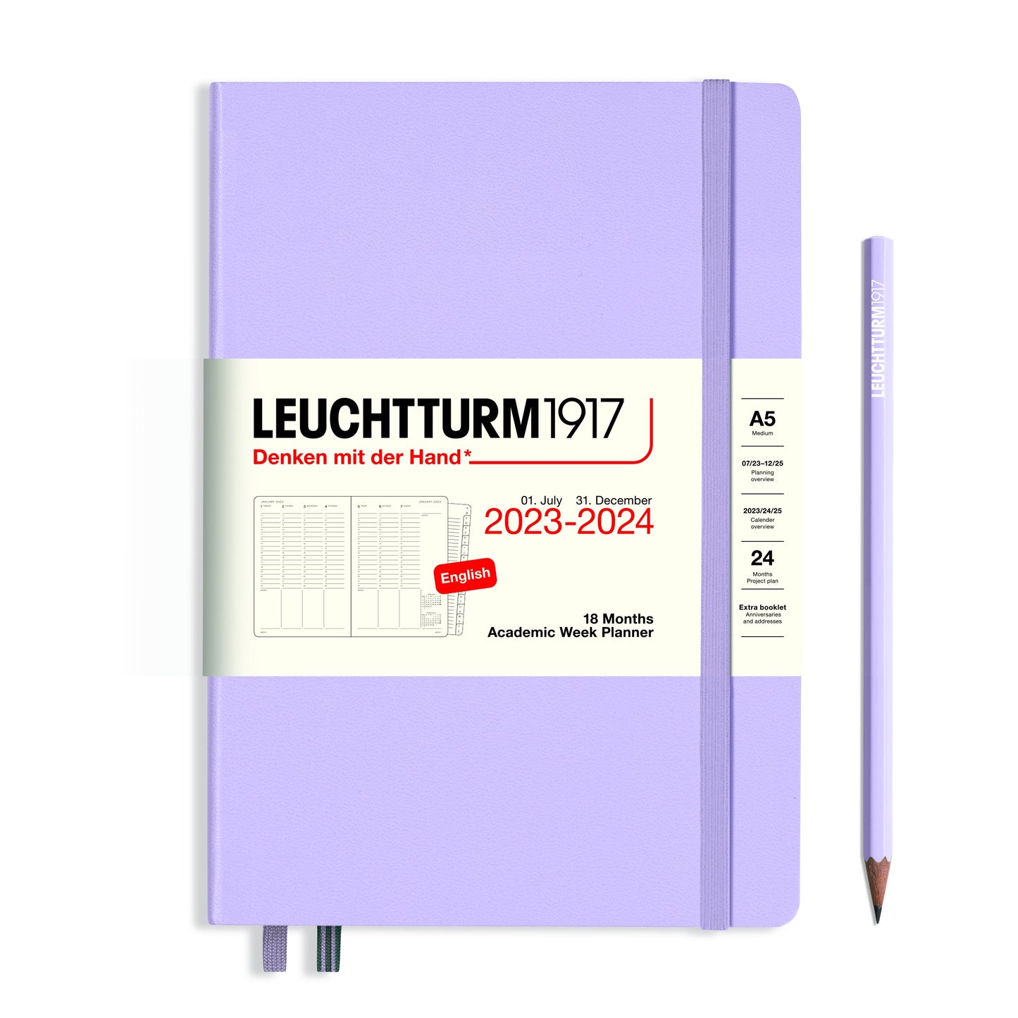 XDI Lilac, Academic Week Planner Medium (A5), 18 months, 2024 with extra booklet, English