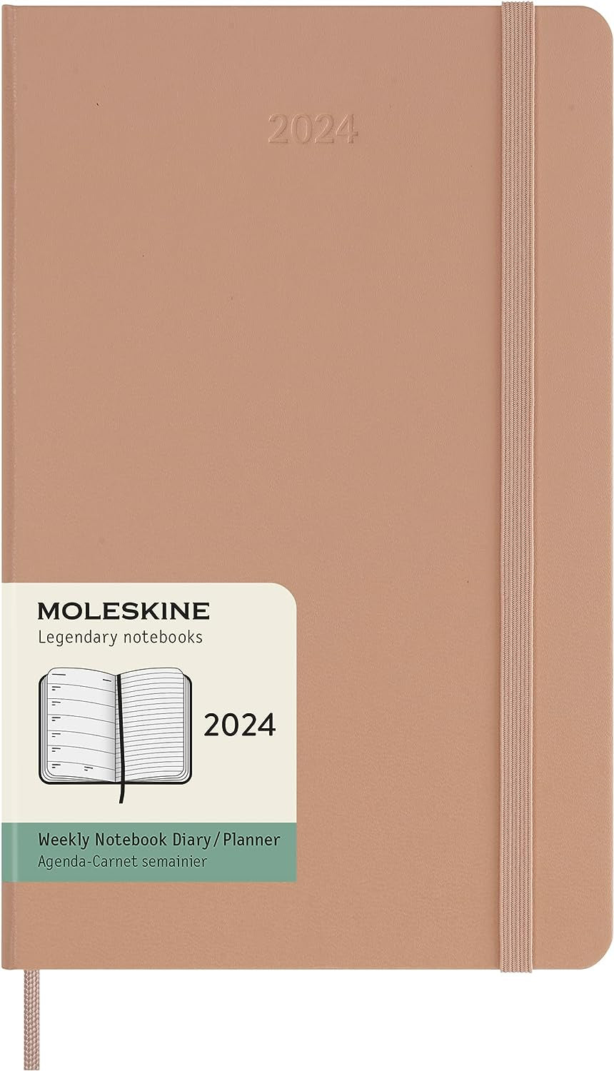 DI 2024 Moleskine 12M Weekly Notebook Sandy Brown Large Hard Cover