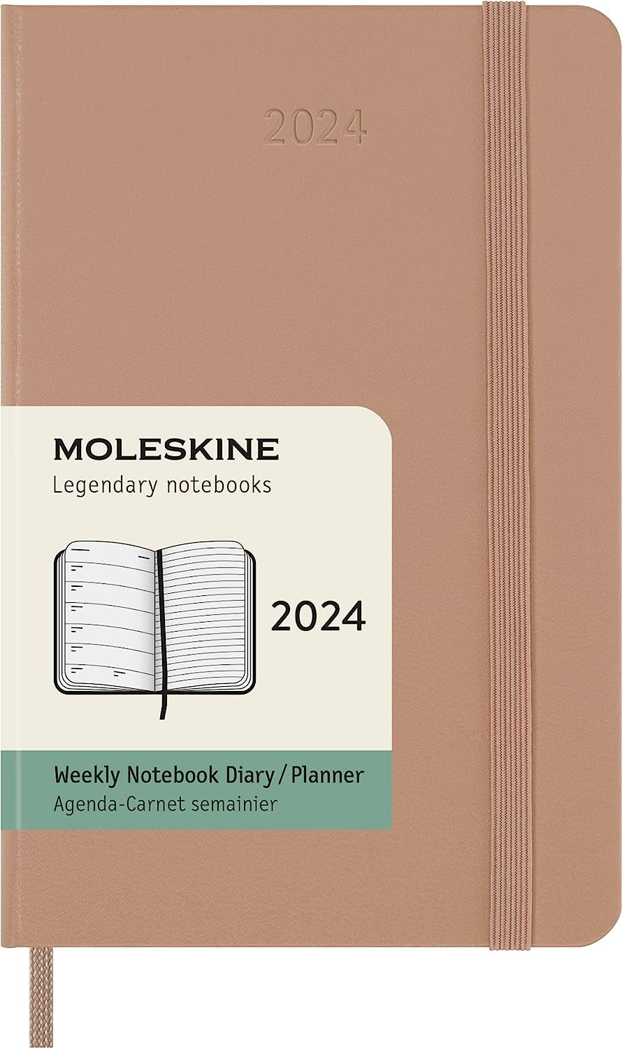 DI 2024 Moleskine 12M Weekly Notebook Pocket Sandy Brown Hard Cover