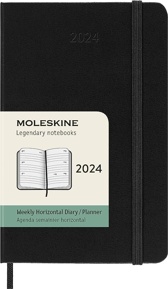 DI 2024 Moleskine 12M Weekly Horizontal Pocket Black Hard Cover