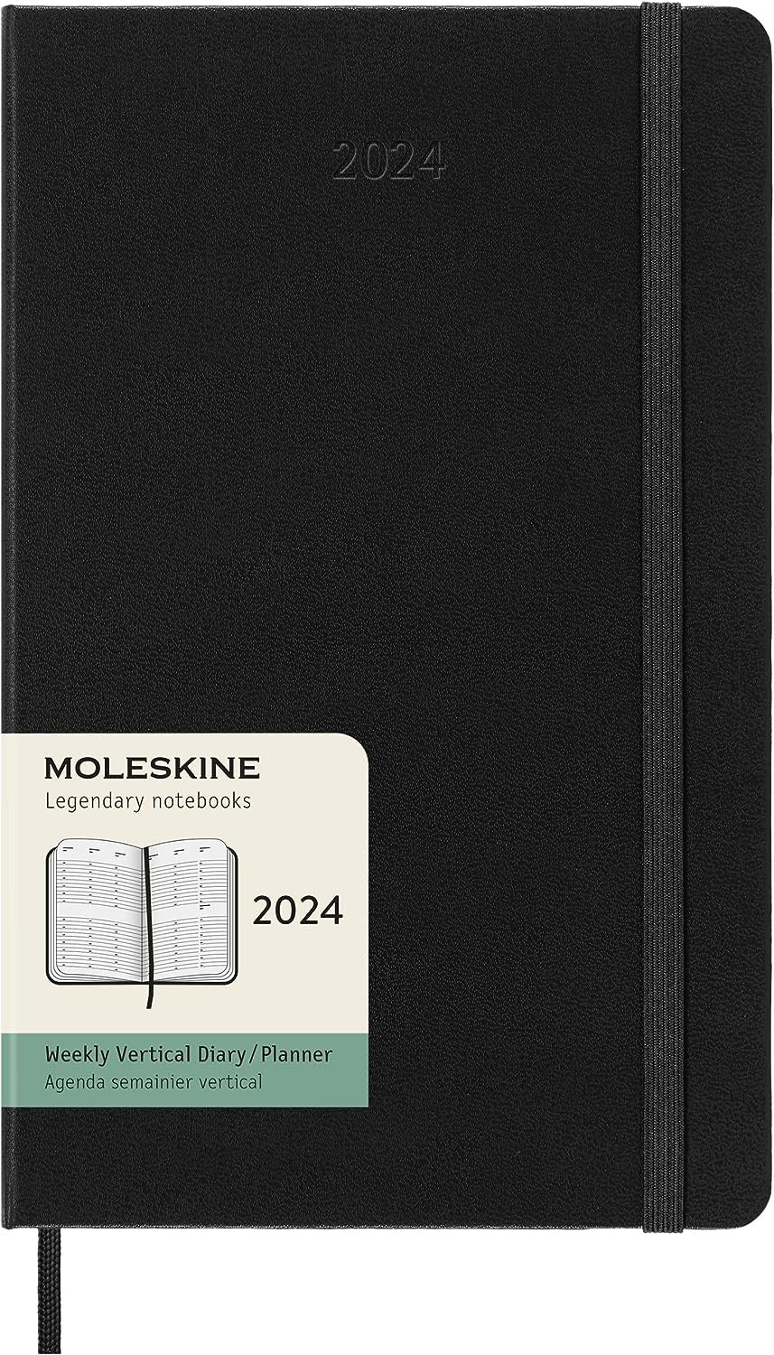 DI 2024 Moleskine 12M Weekly Vertical Large Black Hard Cover