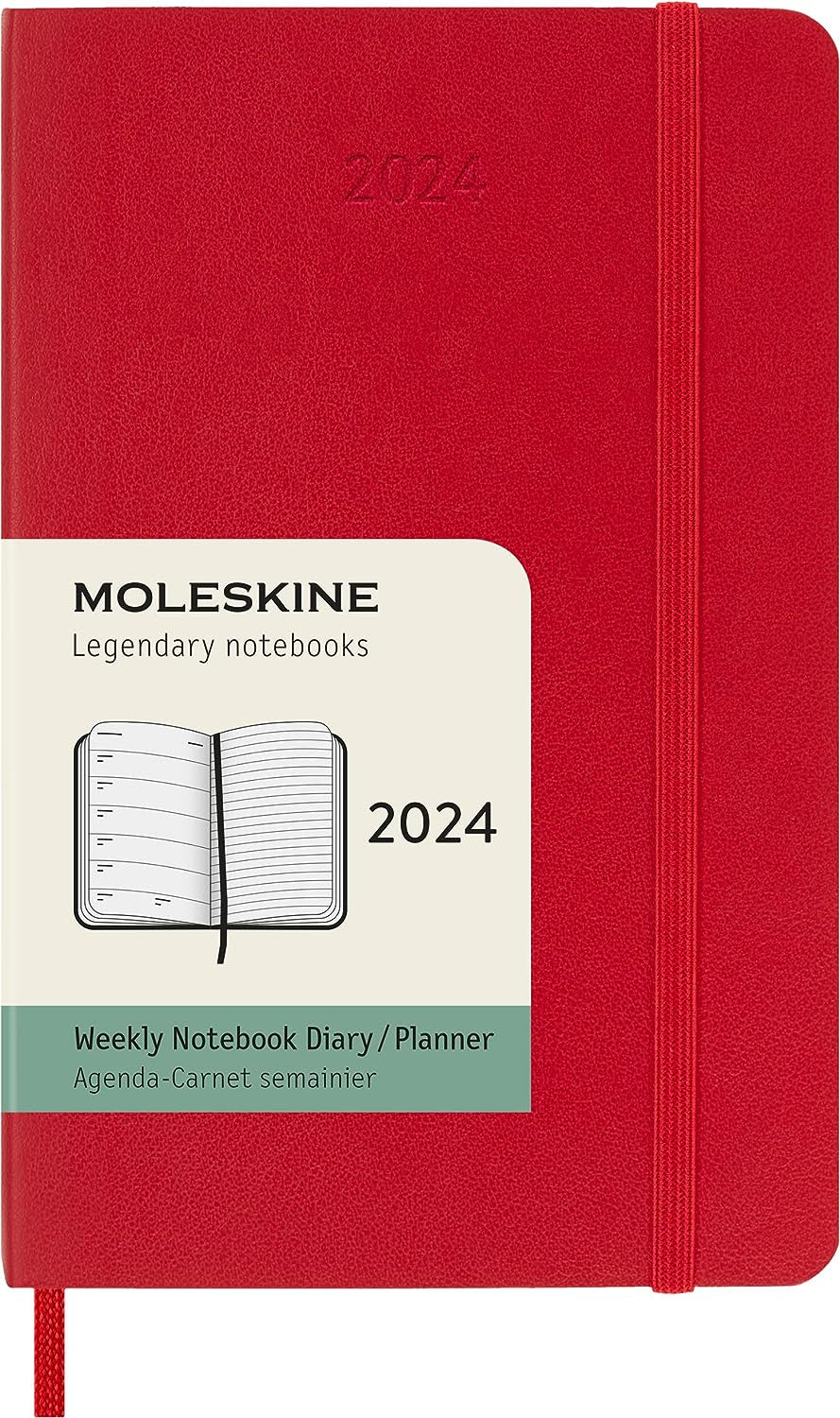 DI 2024 Moleskine 12M Weekly Notebook Pocket Scarlet Red Soft Cover