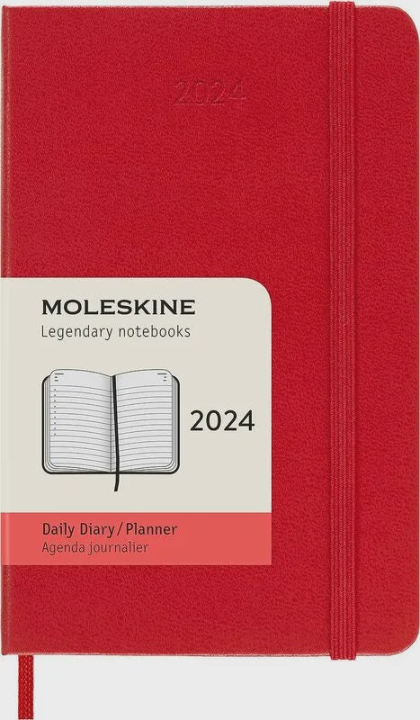 DI 2024 Moleskine 12M Daily Pocket Scarlet Red Hard Cover