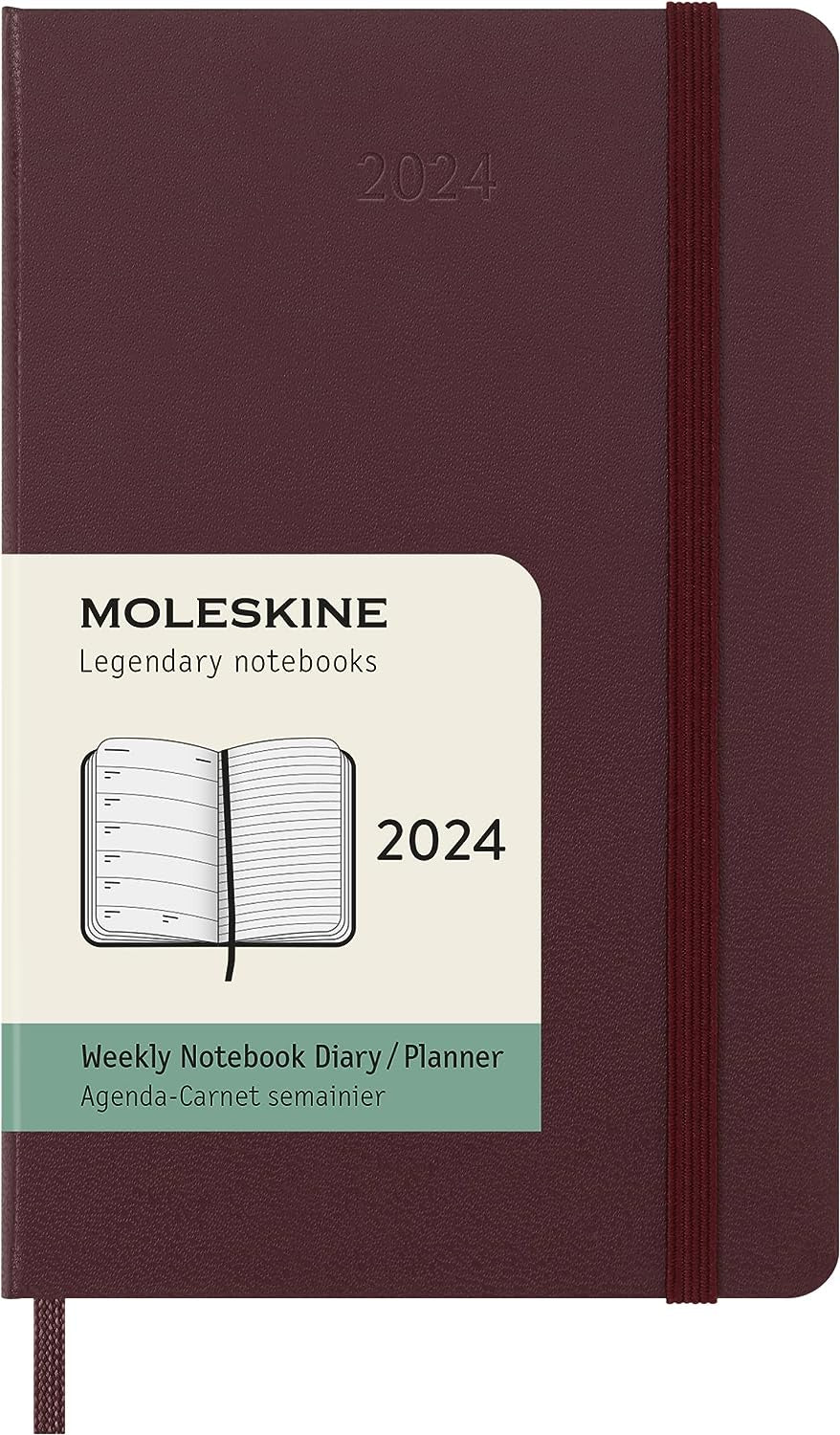DI 2024 Moleskine 12M Weekly Notebook Pocket Burgundy Red Hard Cover