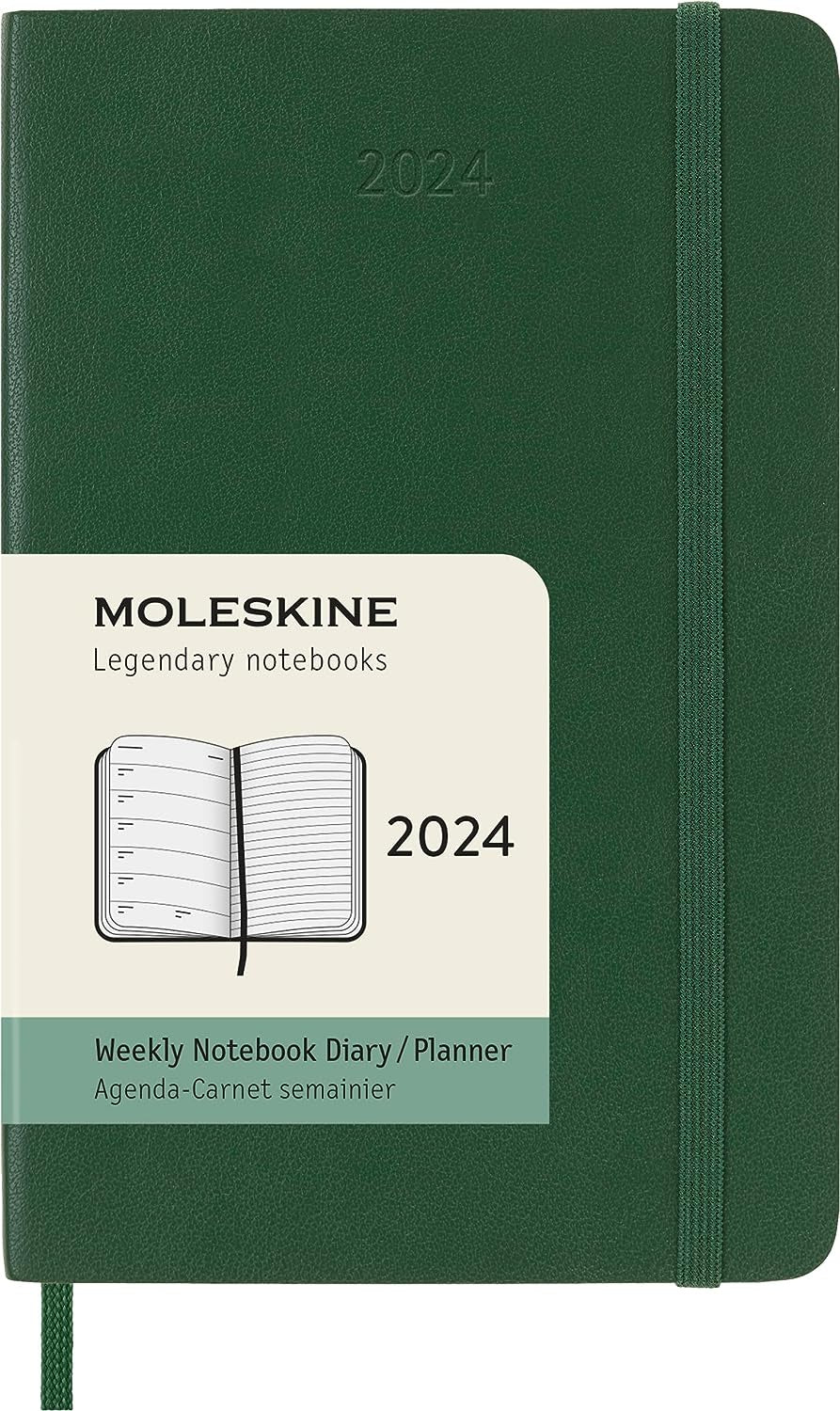 DI 2024 Moleskine 12M Weekly Notebook Pocket Myrtle Green Soft Cover