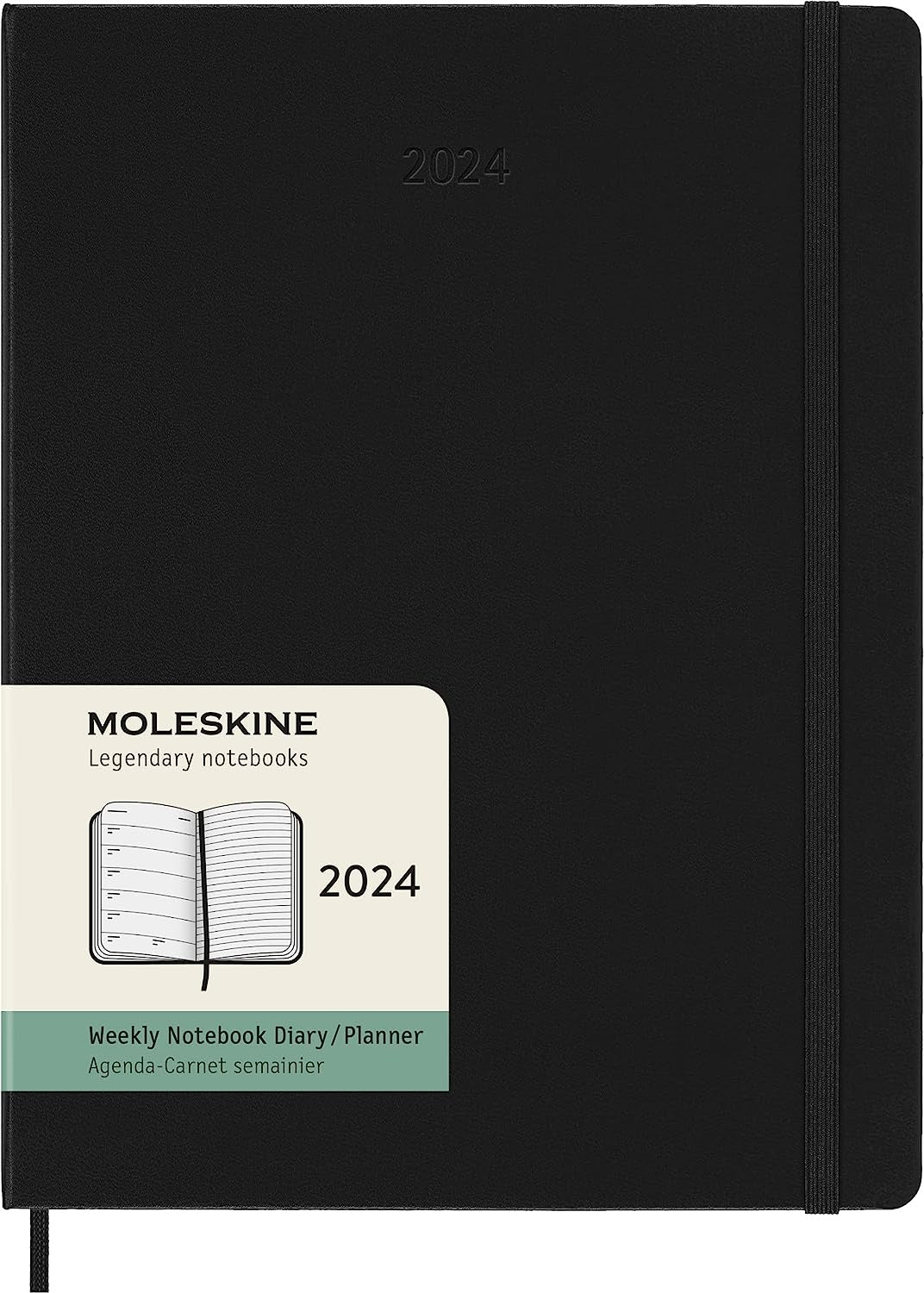 DI 2024 Moleskine 12M Weekly Notebook X-Large Black Hard Cover