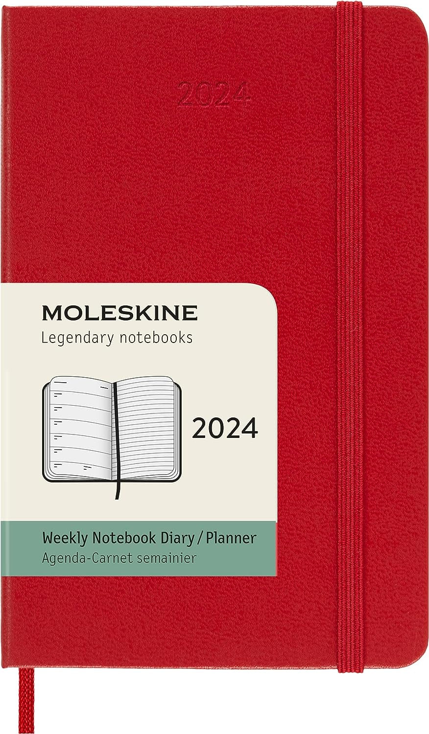 DI 2024 Moleskine 12M Weekly Notebook Pocket Scarlet Red Hard Cover