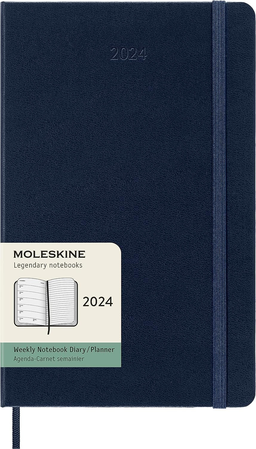 DI 2024 Moleskine 12M Weekly Notebook Large Sapphire Blue Hard Cover
