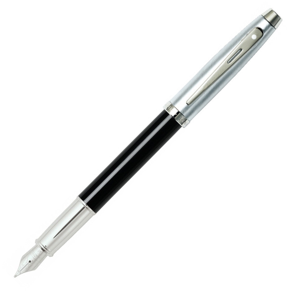 FP SHEAFFER 100 E9313 GLOSSY BLACK BARRELBRUSHED CHROME CAPNICKEL PLATED TRIMS MEDIUM