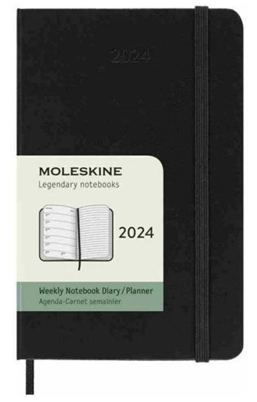 DI 2024 Moleskine 12M Weekly Notebook Pocket Black Hard Cover