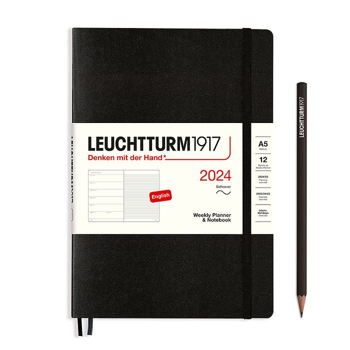 XDI Black, Weekly Planner & Notebook Softcover Medium (A5) 2024, English
