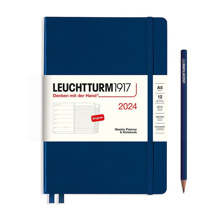 XDI Navy, Weekly Planner & Notebook Medium (A5) 2024, with extra booklet, English