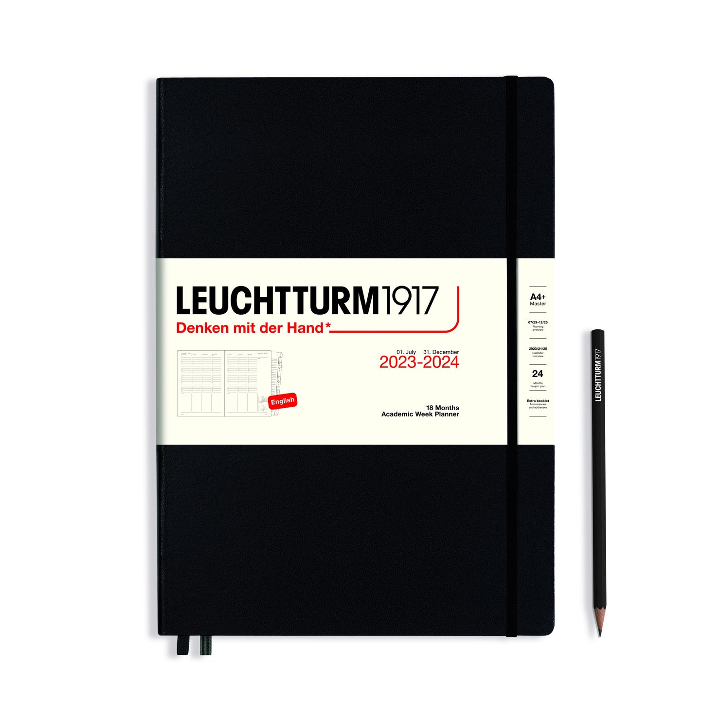 XDI Black, Academic Week Planner Master (A4+), 18 months, 2024 with extra booklet, English