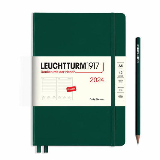 XDI Forest Green, Daily Planner Medium (A5) 2024, English