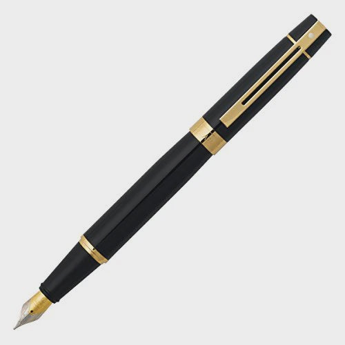FP SHEAFFER 300 E9325 GLOSSY BLACK WITH GOLD TONETRIM MEDIUM