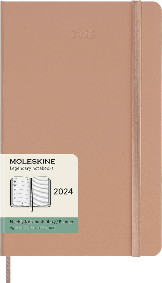DI 2024 Moleskine 12M Weekly Notebook Sandy Brown Large Hard Cover