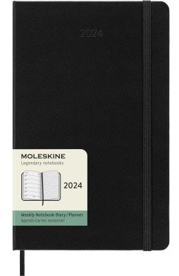 DI 2024 Moleskine 12M Weekly Notebook Large Black Hard Cover