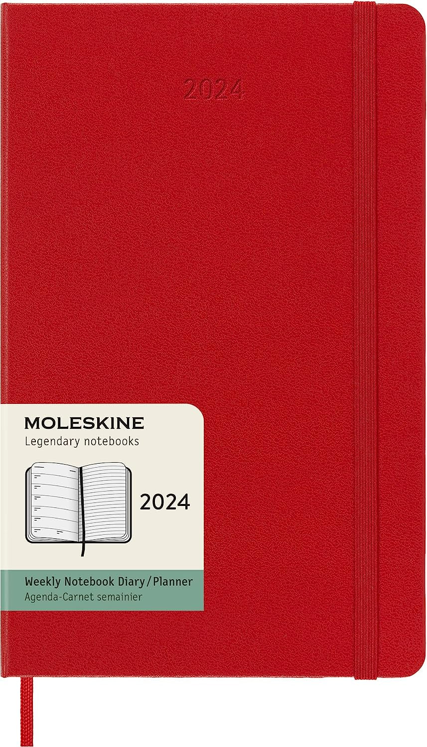 DI 2024 Moleskine 12M Weekly Notebook Large Scarlet Red Hard Cover