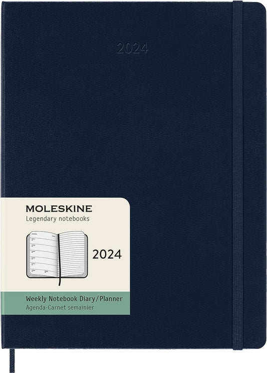 DI 2024 Moleskine 12M Weekly Notebook X-Large Sapphire Blue Hard Cover