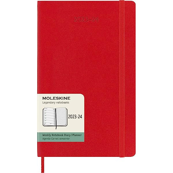 DI 2024 Moleskine 12M Weekly Notebook Large Scarlet Red Soft Cover