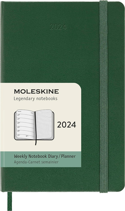 DI 2024 Moleskine 12M Weekly Notebook Pocket Myrtle Green Hard Cover