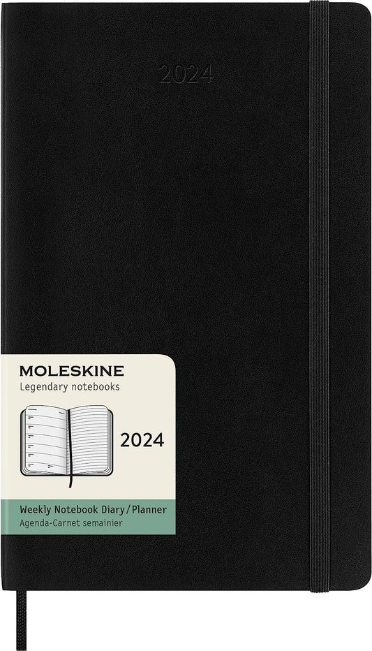 DI 2024 Moleskine 12M Weekly Notebook Large Black Soft Cover