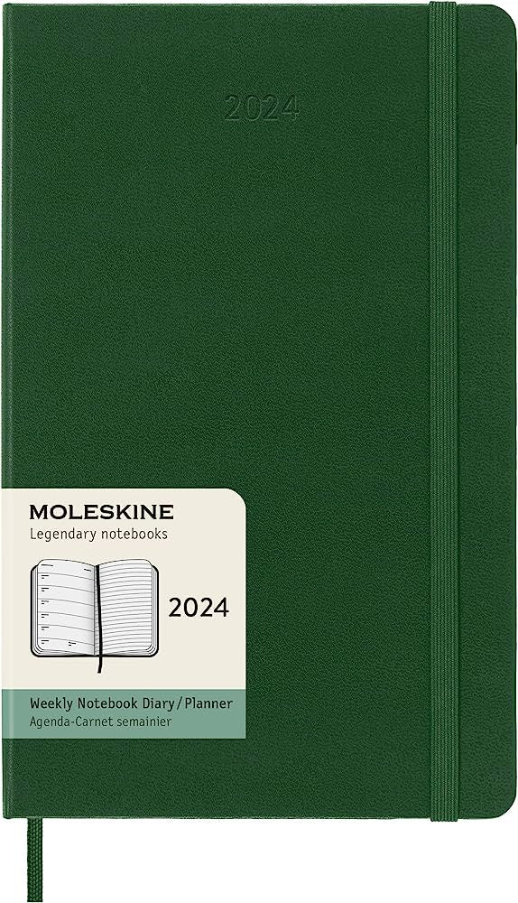 DI 2024 Moleskine 12M Weekly Notebook Large Myrtle Green Hard Cover