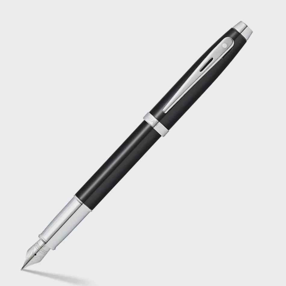 FP SHEAFFER 100 E9338  GLOSSY BLACK LACQUER WITH CHROME PLATED TRIMS MEDIUM