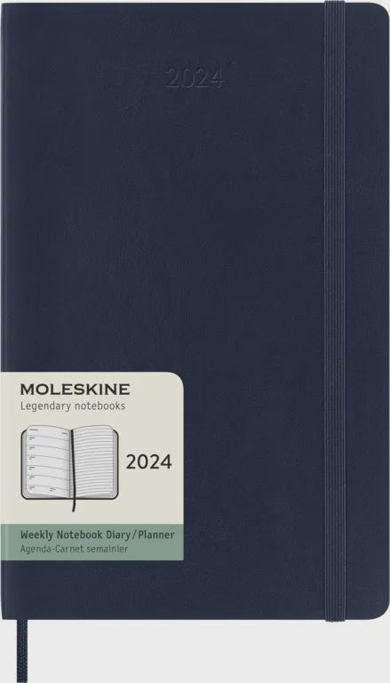 DI 2024 Moleskine 12M Weekly Notebook Large Sapphire Blue Soft Cover