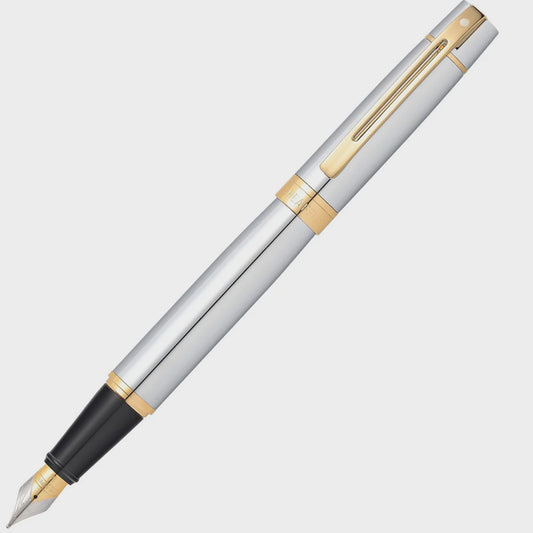 FP SHEAFFER 300 E9342 BRIGHT CHROME WITH GOLD TONE TRIM FINE