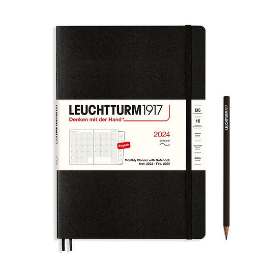 XDI Black, Monthly Planner with notebook Composition (B5) 2024, with extra booklet, English