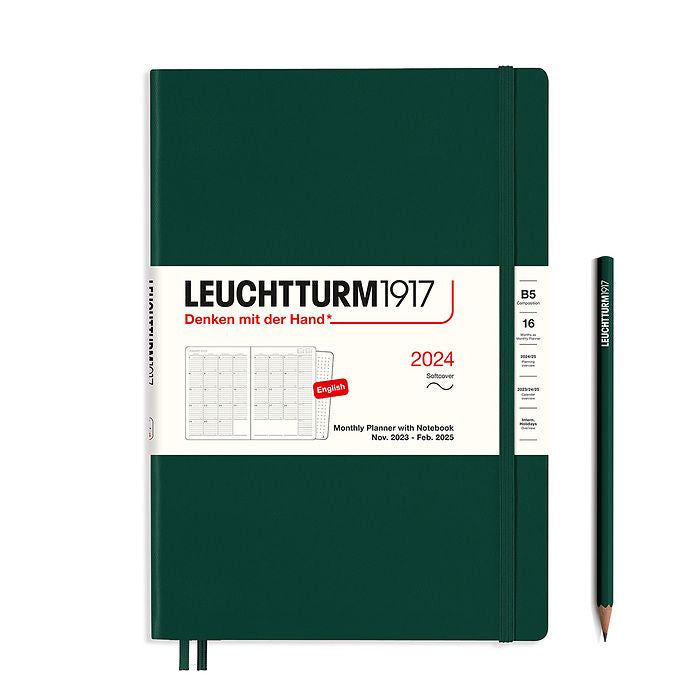 XDI Forest Green, Monthly Planner with notebook Composition (B5) 2024, with extra booklet, English