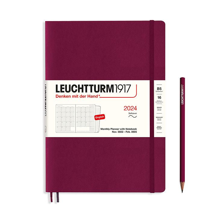 XDI Port Red, Monthly Planner with notebook Composition (B5) 2024, with extra booklet, English