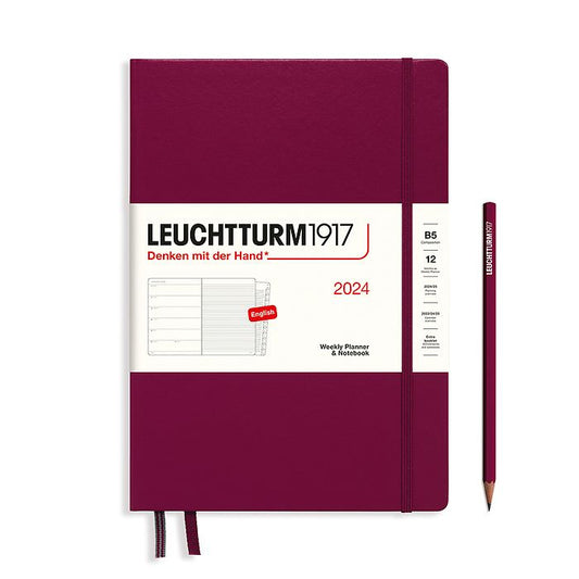 XDI Port Red, Weekly Planner & Notebook Composition (B5) 2024, with extra booklet, English