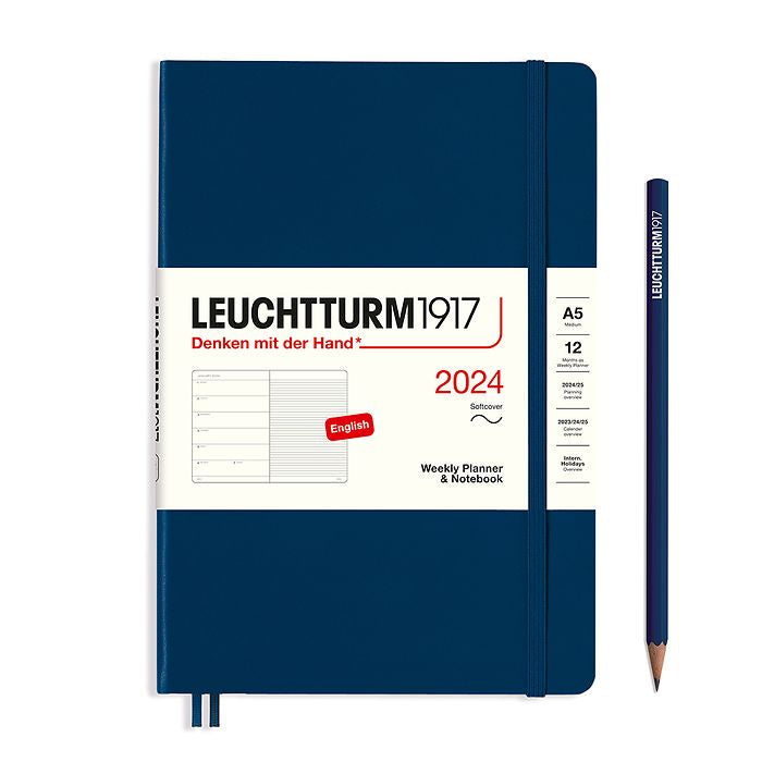 XDI Navy, Weekly Planner & Notebook Softcover Medium (A5) 2024, English