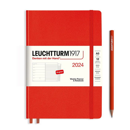 XDI Fox Red, Weekly Planner & Notebook Medium (A5) 2024, with extra booklet, English