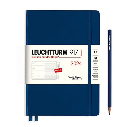 XDI Navy, Weekly Planner & Notebook Medium (A5) 2024, with extra booklet, English