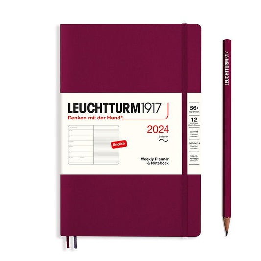 XDI Port Red, Weekly Planner & Notebook Softcover Paperback (B6+) 2024, English