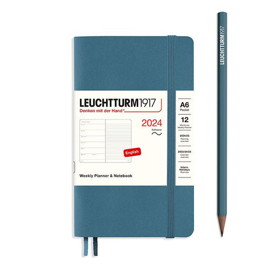 XDI Stone Blue, Weekly Planner & Notebook Softcover Pocket (A6) 2024, English