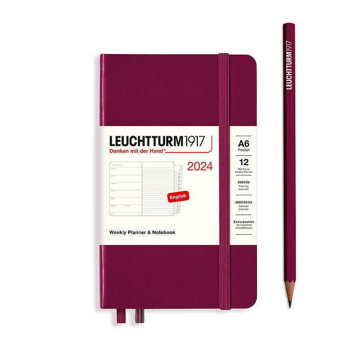XDI Port Red, Weekly Planner & Notebook Pocket (A6) 2024, with extra booklet, English