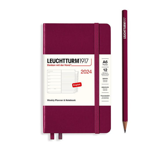 XDI Port Red, Weekly Planner & Notebook Pocket (A6) 2024, with extra booklet, English