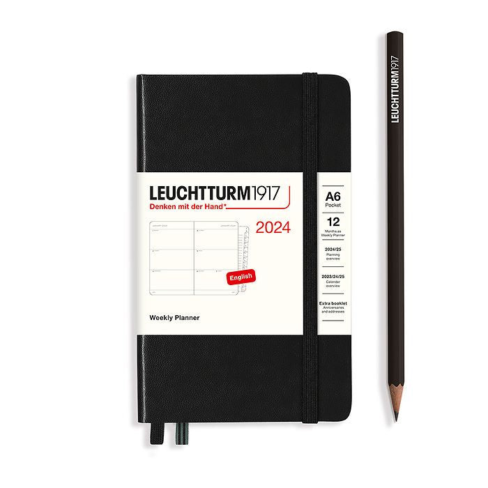 XDI Black, Weekly Planner Pocket (A6) 2024 with extra booklet, English