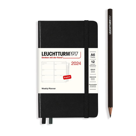XDI Black, Weekly Planner Pocket (A6) 2024 with extra booklet, English